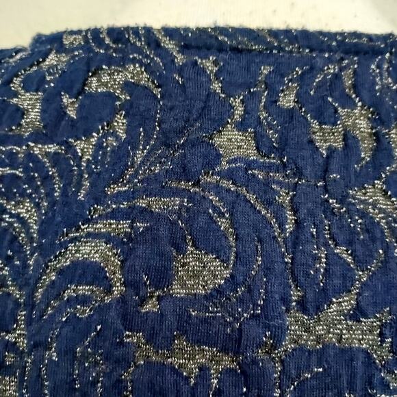 Eva Franco Navy Gold Metallic Peplum Blouse Size S - Picture 12 of 14